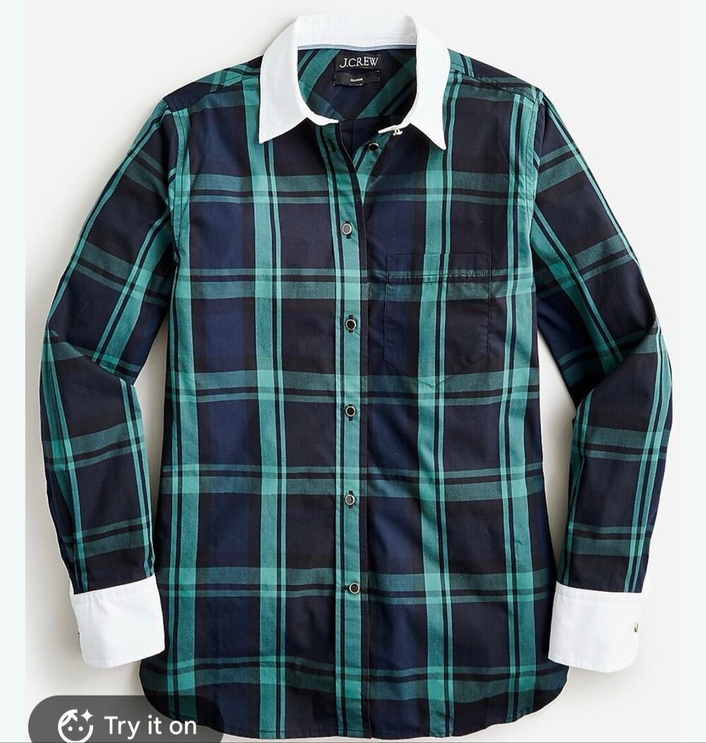 J.Crew green and blue classic fit plaid button down 00
